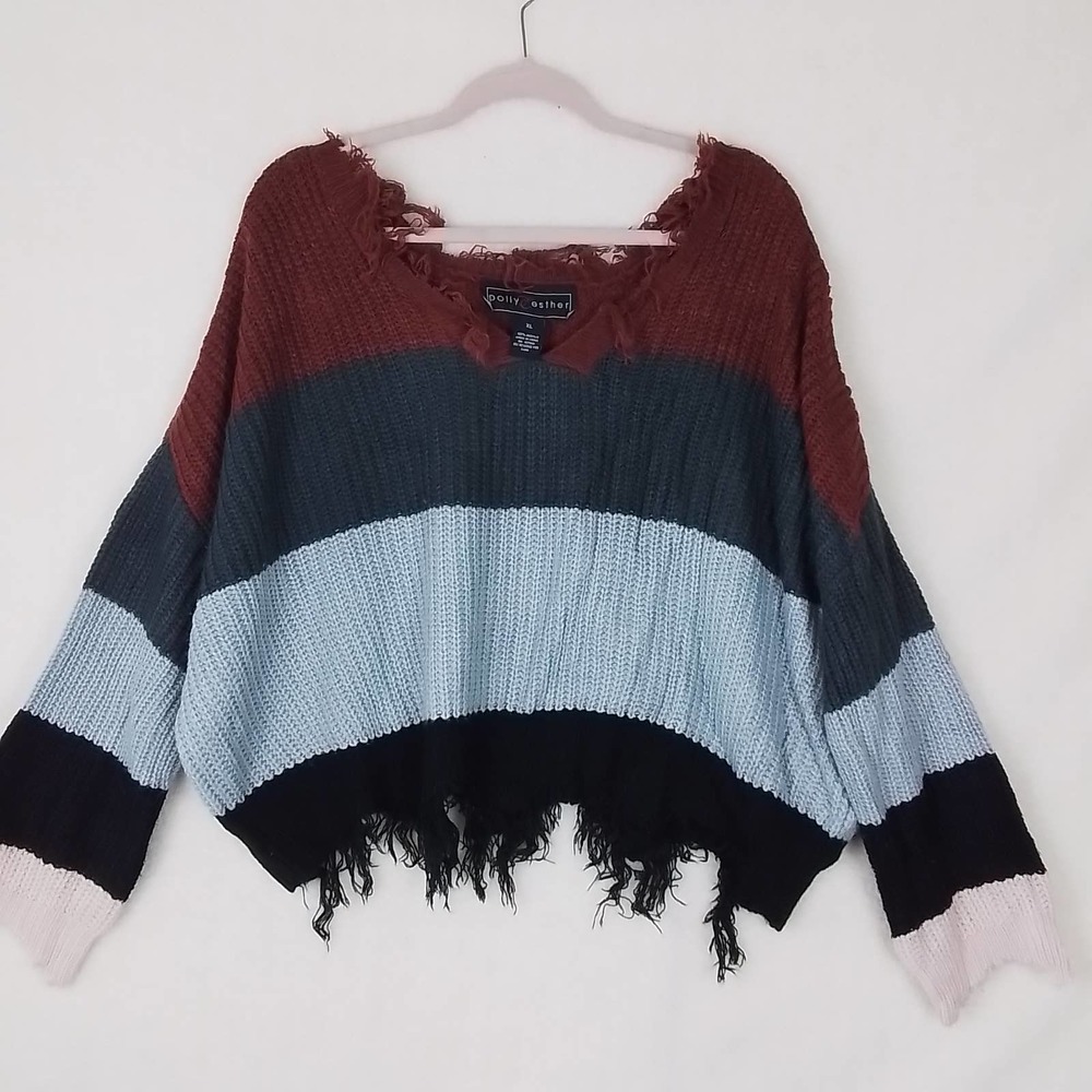 Polly &‎ Esther Oversized Cropped Color Block Sweater Size XLarge